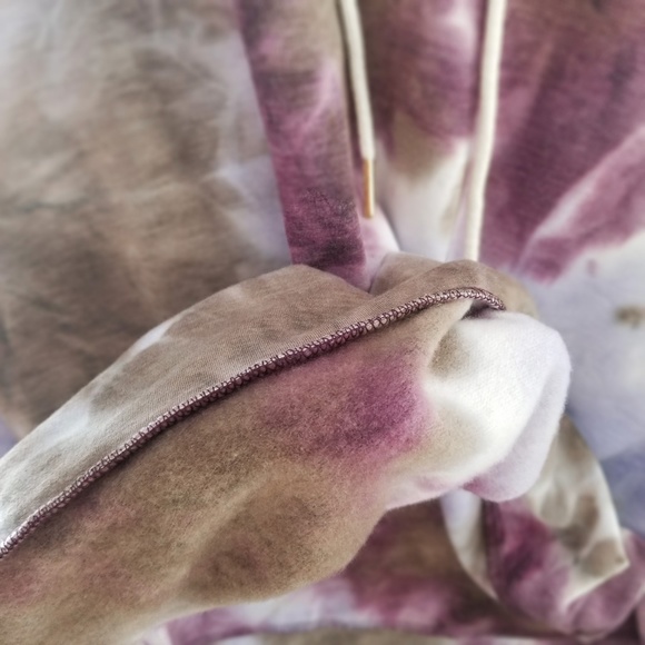 Fall Pullover Tie Dye Hoodie Tops Purple Taupe Comfy Tops - Picture 9 of 9
